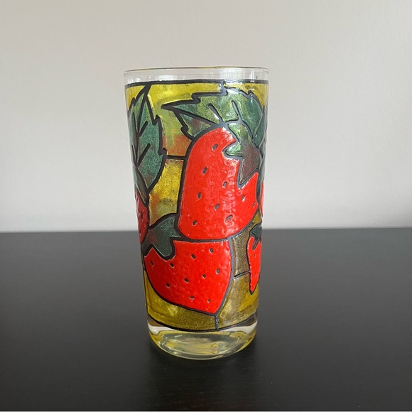 Strawberry Fruit Stained Glass Tumblers Vintage 1973 Set of 8 - Picture 3 of 15